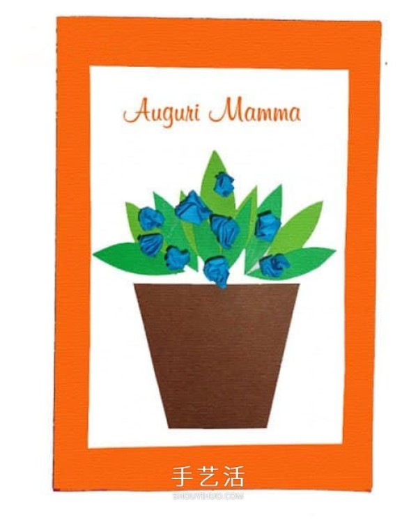 Send Mom a pot of flowers! Illustration of handmade Mothers Day greeting cards in kindergarten