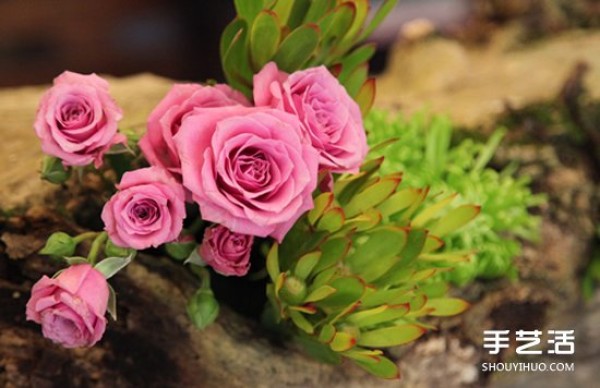 Using dead wood waste in DIY flower pots to make forest-style flower arrangements