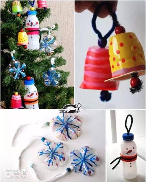 Childrens handmade cute Christmas tree ornaments DIY from waste items