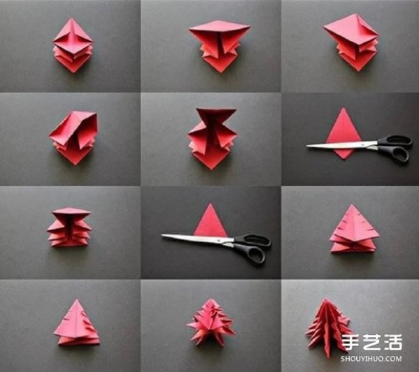 One piece of paper origami Christmas tree, three-dimensional Christmas tree origami illustration