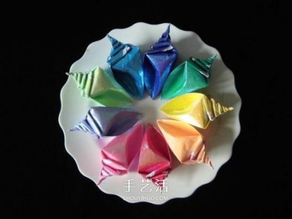 Tutorial on how to fold pearlescent conch, step by step diagram of origami conch