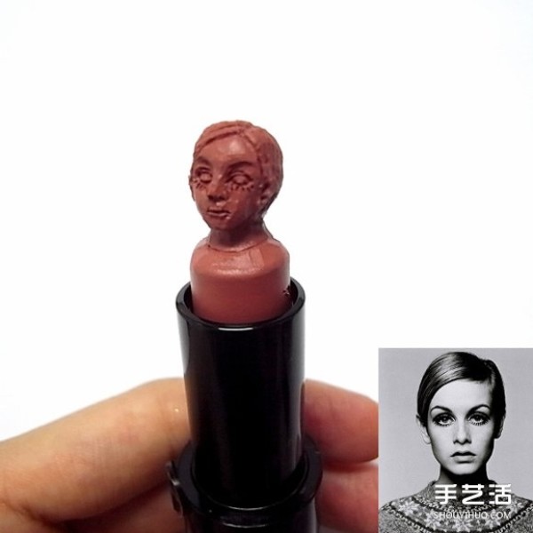 The lipstick is carved into a very delicate and interesting handiwork of a famous figure