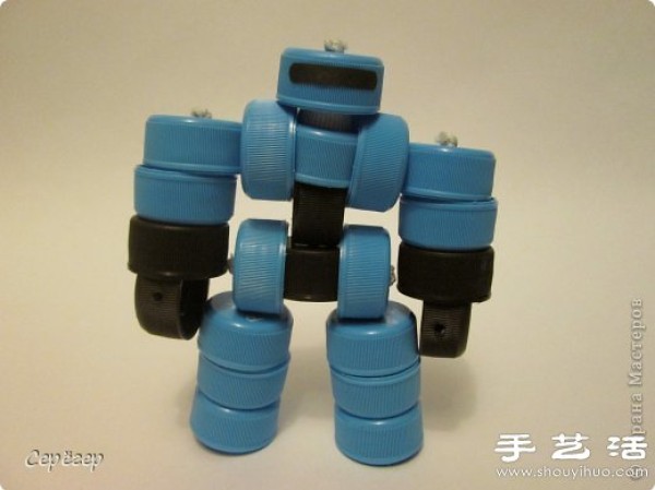 Plastic bottle caps are turned into treasures to make handmade RoboCop toys