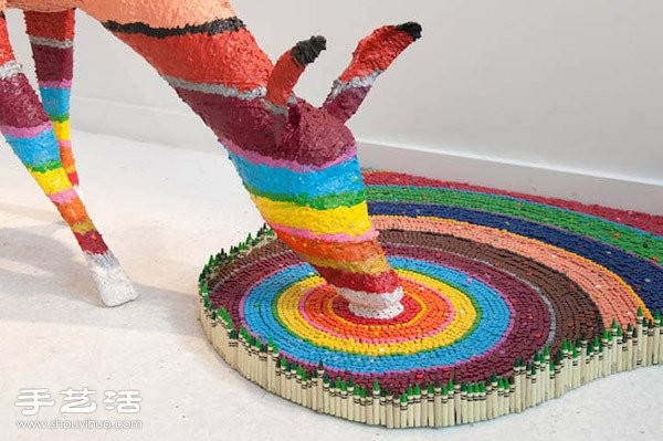 A three-dimensional sculpture made by hand using pencils and pastels