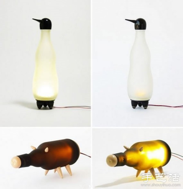 Glass bottles turned into treasures, handmade DIY funny animal table lamps