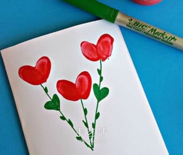 Finger painting is also used! How to make a simple and cute love flower greeting card