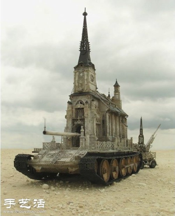 Shocking sculpture - the church on the tank