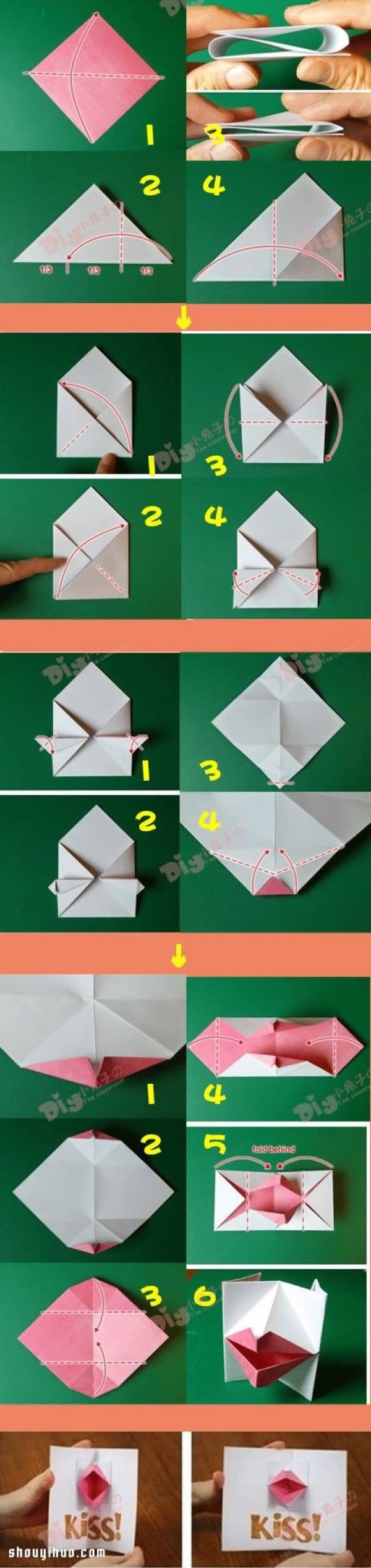 Origami Fun Kiss Greeting Card DIY Handmade Illustrated Tutorial