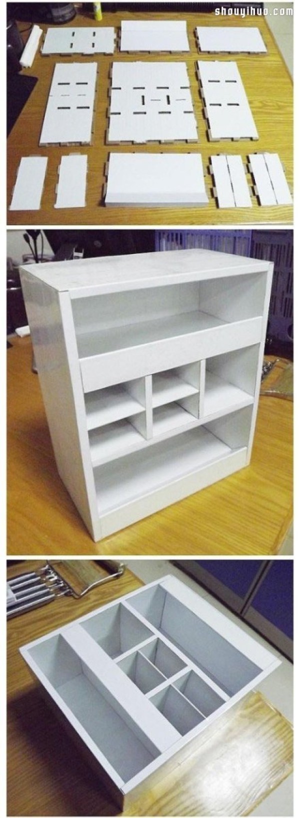 Using waste cartons to make cabinets/bookcases/wardrobes by hand