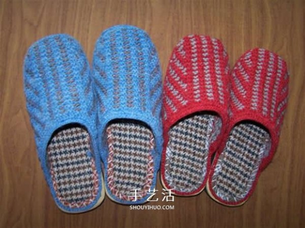 Step-by-step diagram of knitting slippers with stick stitches and illustrations of the knitting method of woolen slippers