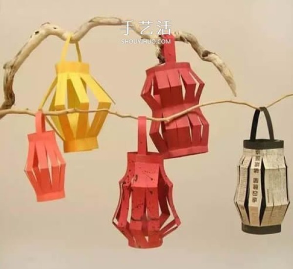 Illustration of how children make simple red lanterns with New Year paper lanterns by hand