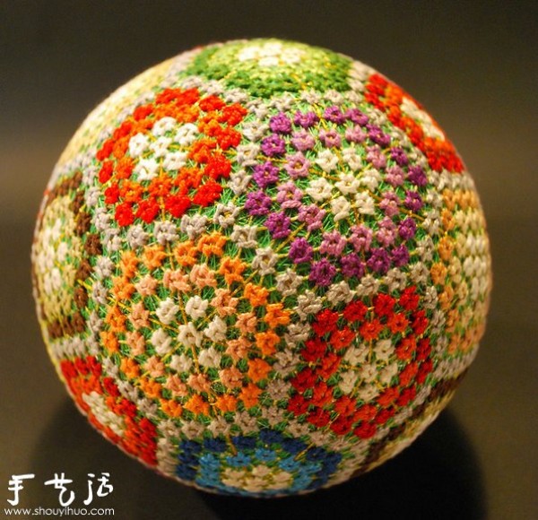 A beautiful temari ball handmade by a 92-year-old grandmother in Japan