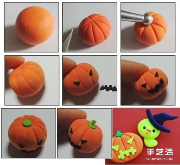 Ultra-light clay pumpkin lantern making Halloween pumpkin lantern handmade DIY illustration