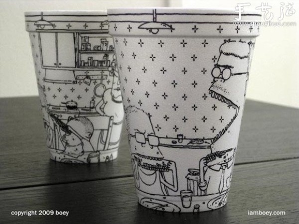 Funny doodles on disposable paper cups