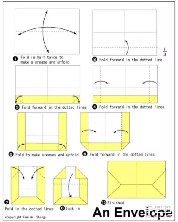 How to fold an ordinary envelope with a diagram showing the folding method of a simple envelope