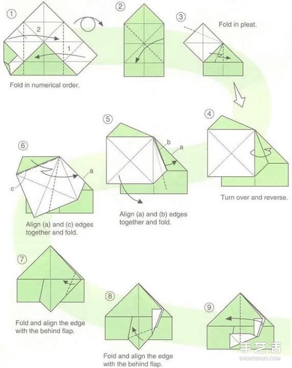 Valentines Day Packaging Box Origami Illustration and Steps of Folding a Carton with Hearts