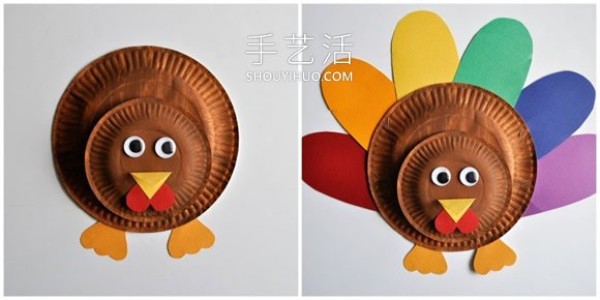 The tutorial picture of making turkey with paper plate is simple and cute