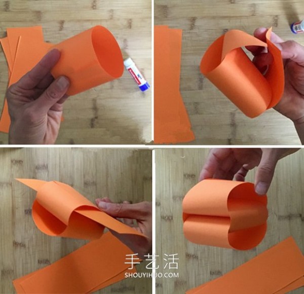 Tutorial on how to make handmade cardboard pumpkin lanterns in kindergarten