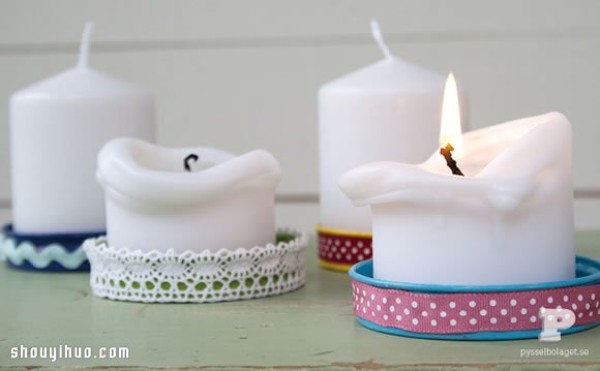 Illustrated tutorial on DIY candlesticks using metal lids from discarded jars