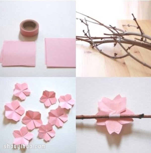 Paper-cutting to make cherry blossoms illustrations Sakura paper-cutting handmade tutorials