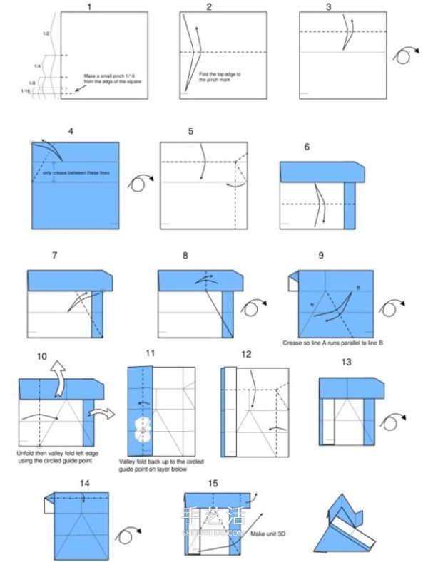 Illustration of the folding method of a six-pointed star paper box and the steps of origami hexagonal paper box with lid