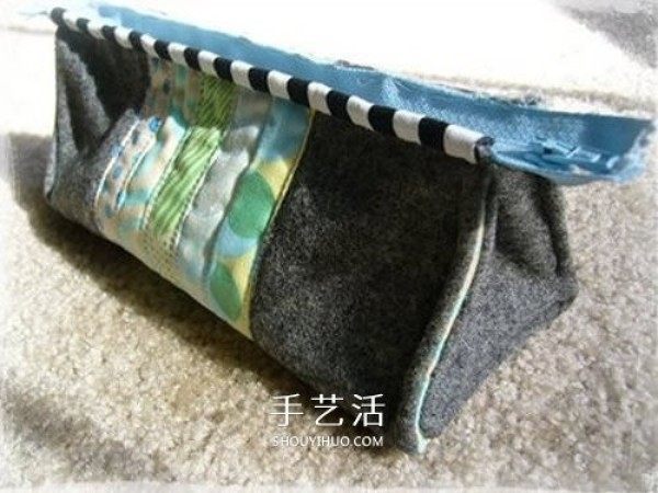 Handmade patchwork pencil case tutorial illustrates how to make a non-woven pencil case