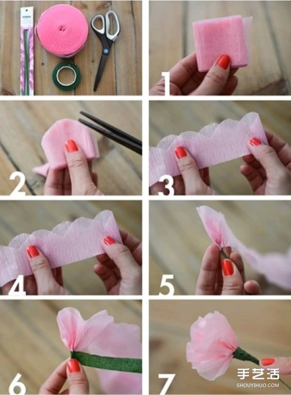 How to make crepe paper flowers with illustrations and a tutorial on how to make handmade crepe paper flowers