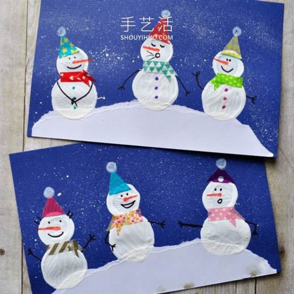 Tutorial on how to draw a snowman in kindergarten using bottle caps