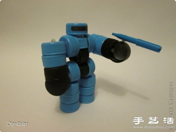 Plastic bottle caps are turned into treasures to make handmade RoboCop toys