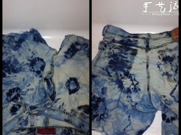 Handmade tutorial on tie-dying denim shorts