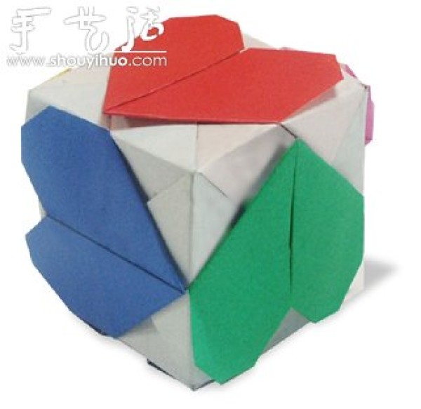 Origami tutorial of a cube with six heart-shaped sides