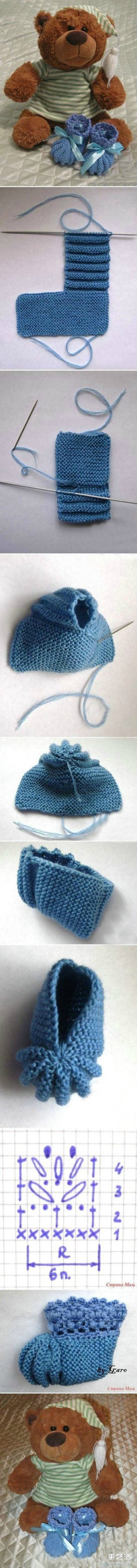 How to Knit Baby Shoes with Wool, Illustration of Weaving Baby Shoes