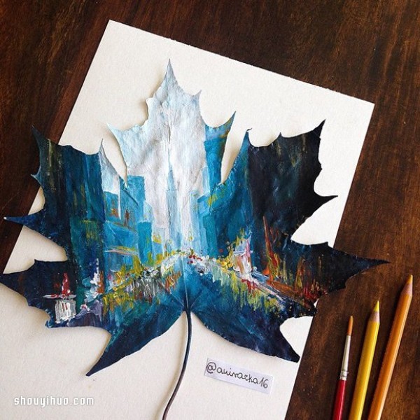 Use fallen leaves as canvas to paint another gorgeous world