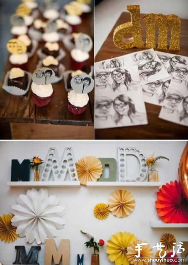 The wedding scene decorated with handmade paper art works