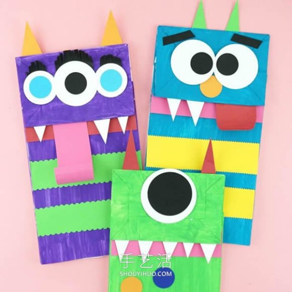 Tutorial on how to make Halloween monster puppets from paper bags