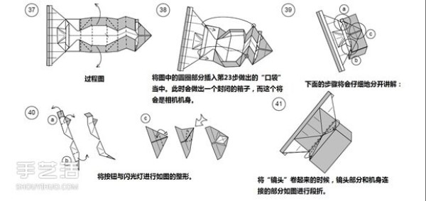 Paper money origami camera illustration and a detailed explanation of how to fold a dollar bill into a camera