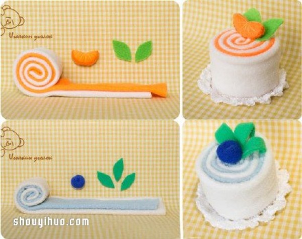 A set of cute illustrated tutorials on hand-made non-woven cakes and desserts