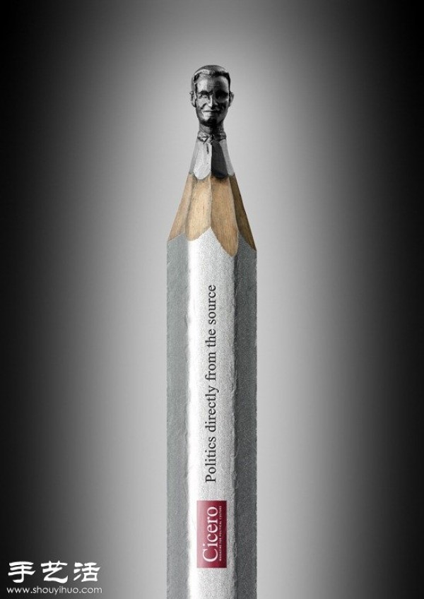 Pencil lead micro-carvings of heads of world leaders