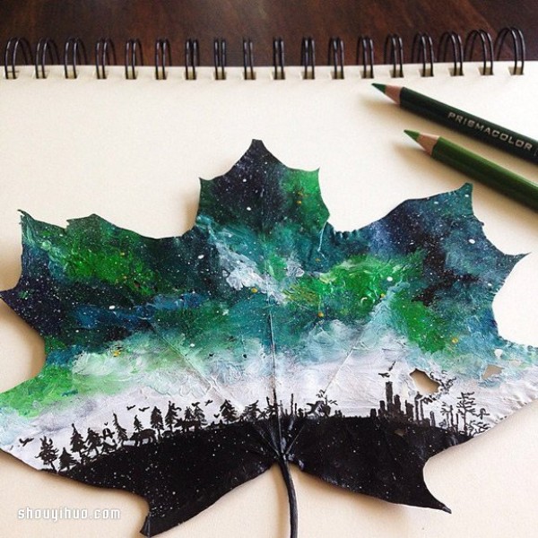 Use fallen leaves as canvas to paint another gorgeous world