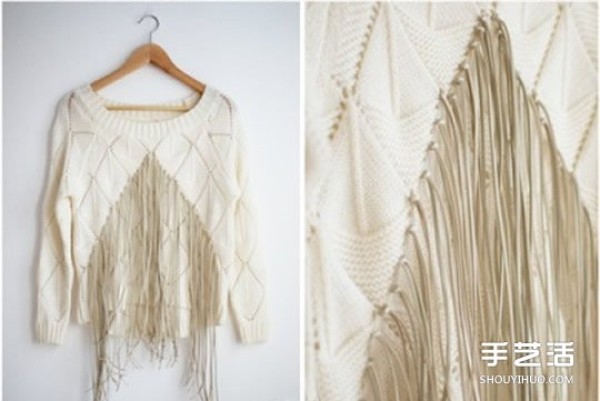 Illustrations about how to transform old sweaters into DIY tassels to make sweaters fashionable and beautiful