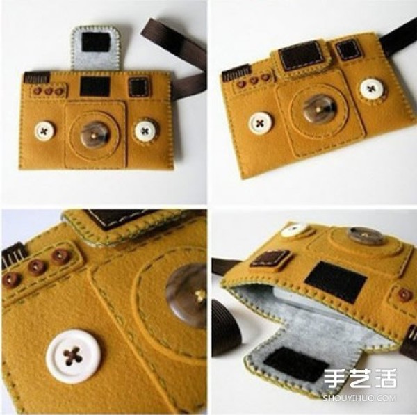 Picture of a cute non-woven mobile phone case that looks like a camera and a retro phone