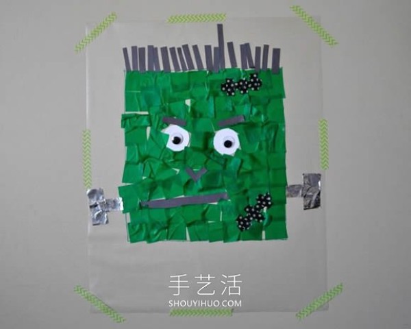 How to make Halloween Frankenstein paper stickers by children