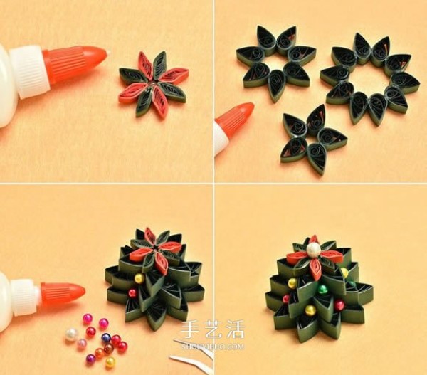 Illustrated tutorial on how to make a beautiful quilled paper Christmas tree