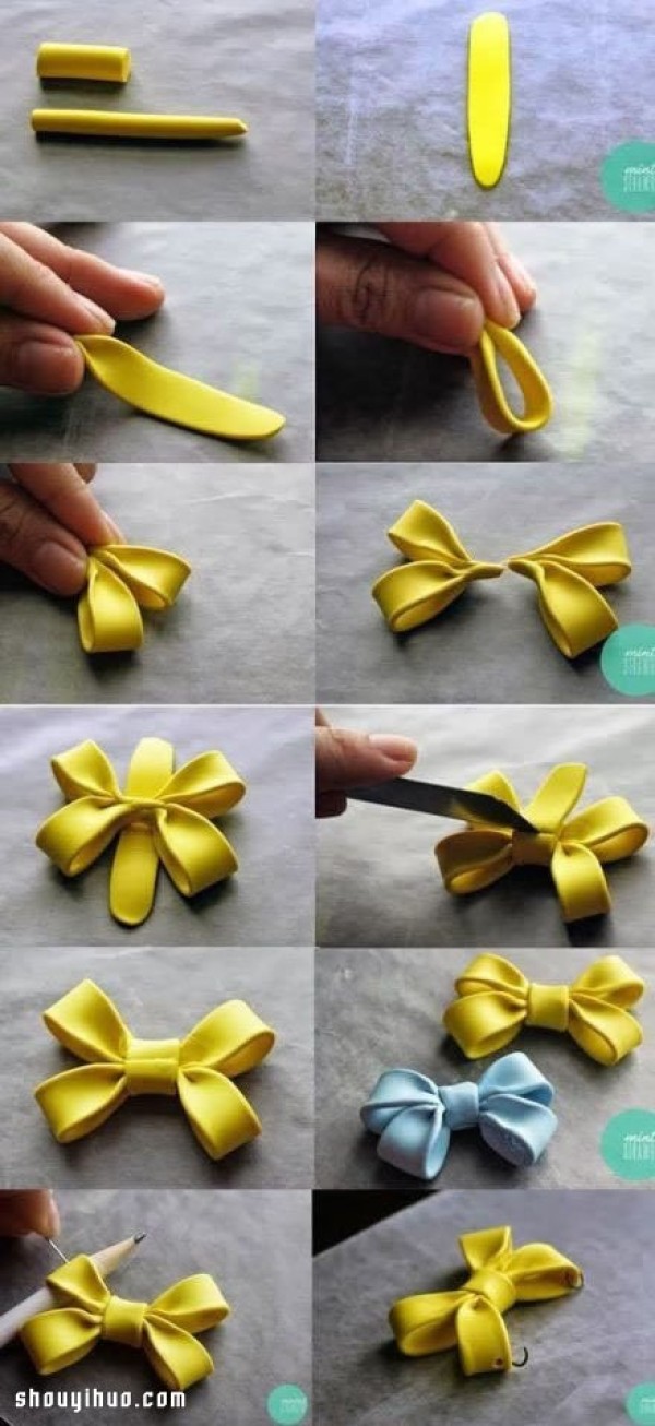 DIY hand-made illustrative tutorial on bow trinkets made from soft clay