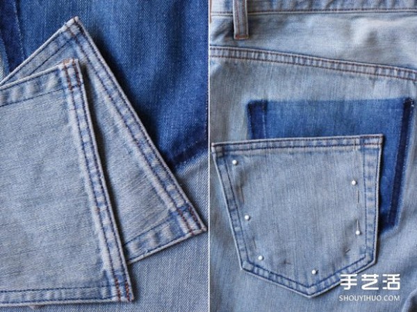 DIY creative pockets on old jeans with the most popular drop pockets