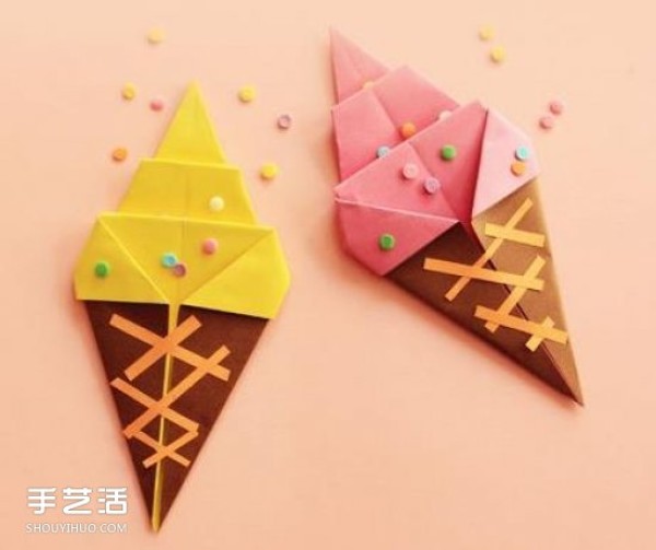 Childrens ice cream origami method, simple and cute ice cream folding method and illustration