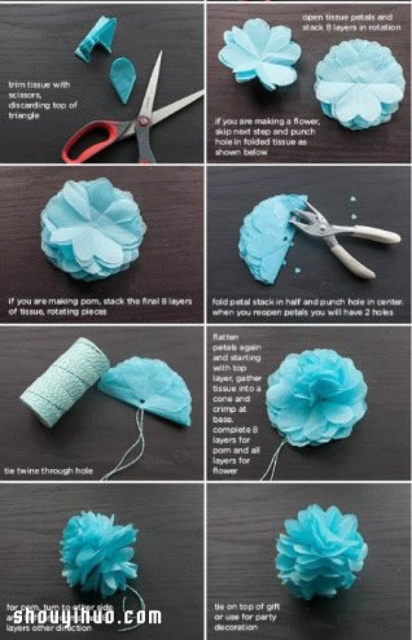 Illustrated tutorial on how to make beautiful large-flower bouquets by hand-cutting paper