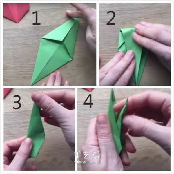 Simple and beautiful! Illustration of how to fold tulips, stems and leaves