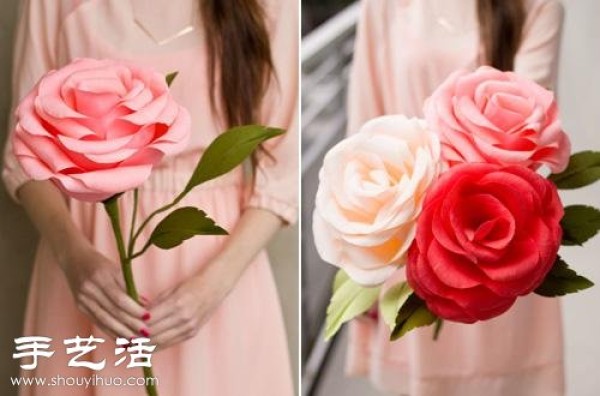 Crepe paper+paper art hand-made rich and auspicious roses