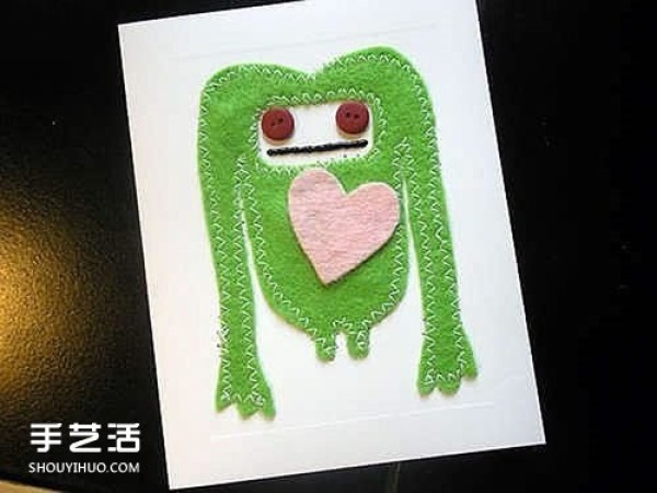 Alternative non-woven little monster Valentines Day greeting card handmade DIY illustration